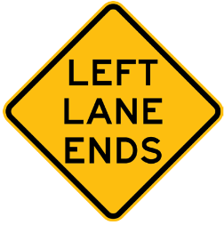 W4-9 Left Lane Ends Warning sign