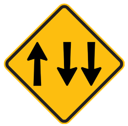 W4-10 Lane allocation. 1 lane left 2 lanes right