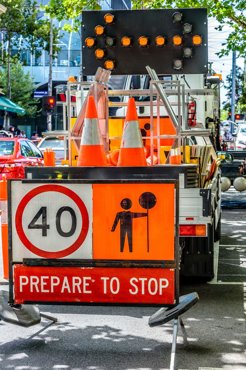 Roadwork signage for different weather conditions